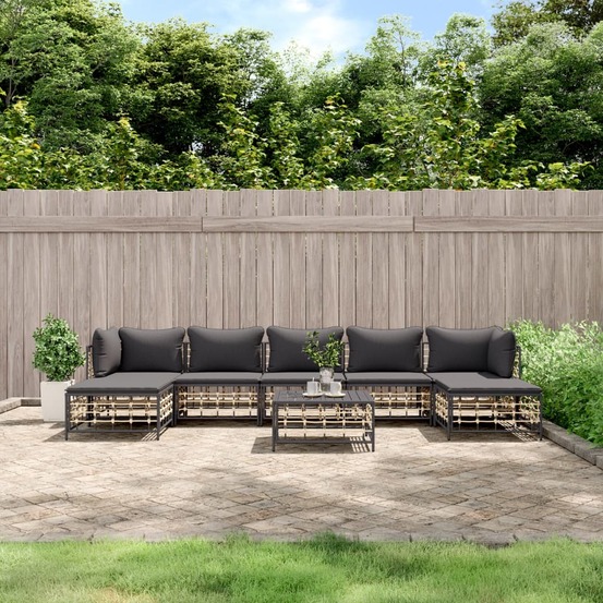 Salon de jardin 8 pcs avec coussins anthracite résine tressée