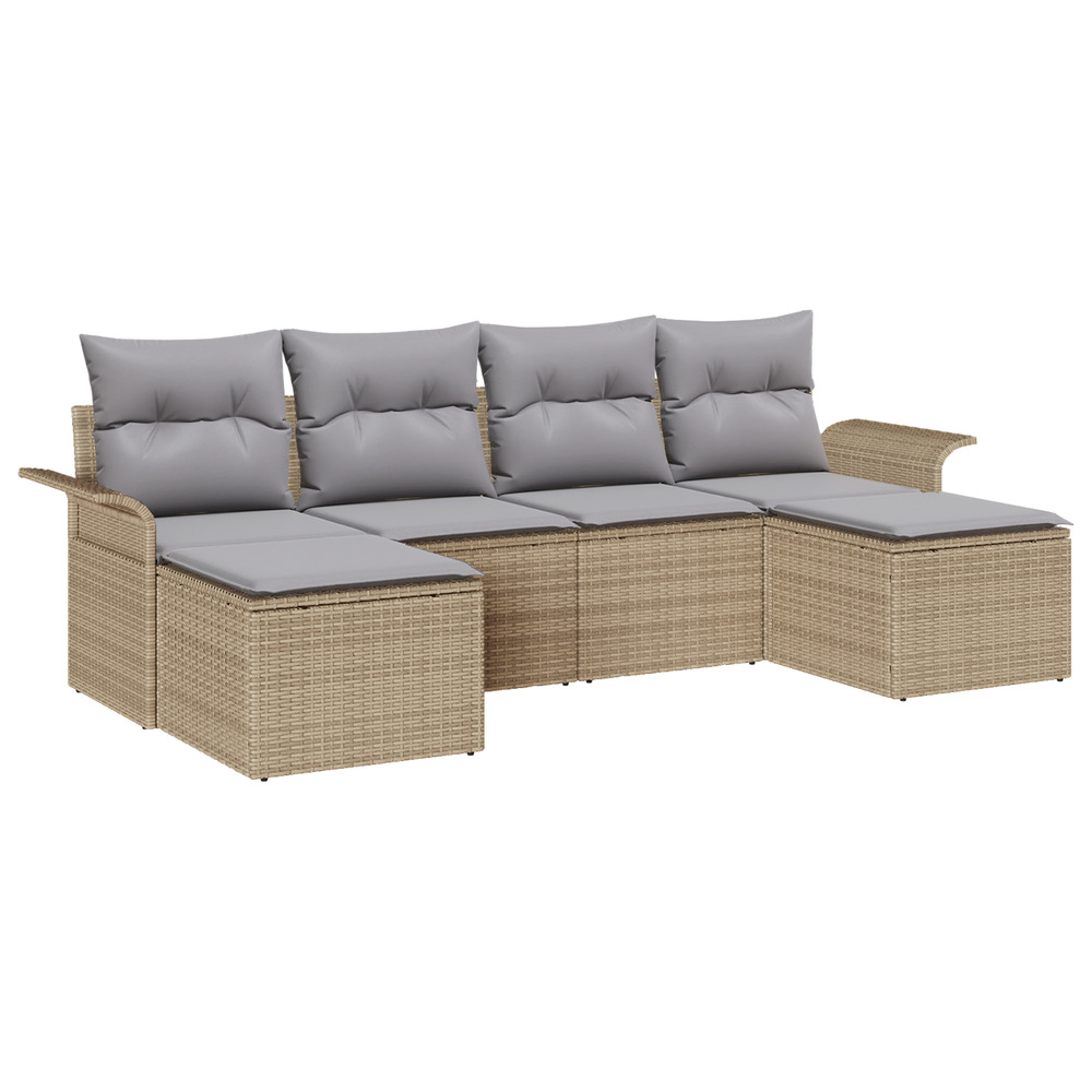 Ensemble de canapé de jardin 6 pièces avec coussins beige en rattan synthétique