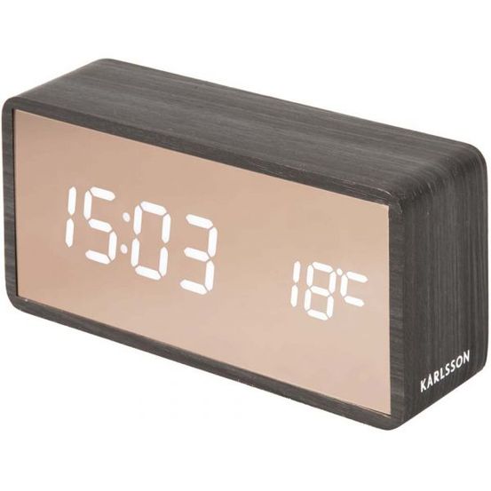 Réveil led en abs effet bois copper noir
