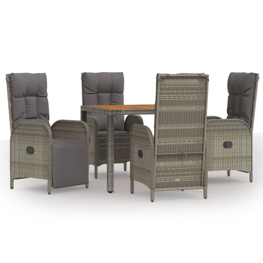 Ensemble à manger de jardin 5 pcs coussins gris résine tressée