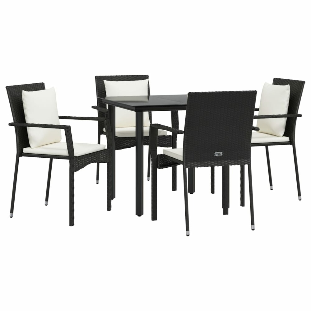 Mobilier à dîner de jardin et coussins 5 pièces noir résine tressée