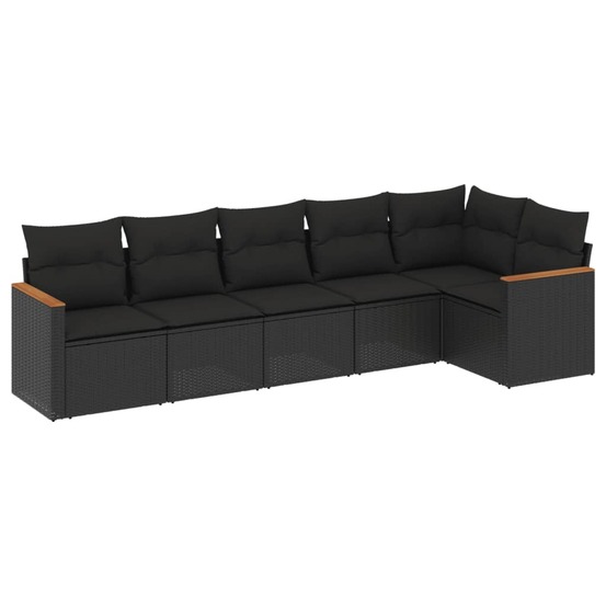 Salon de jardin 6 pcs avec coussins noir résine tressée