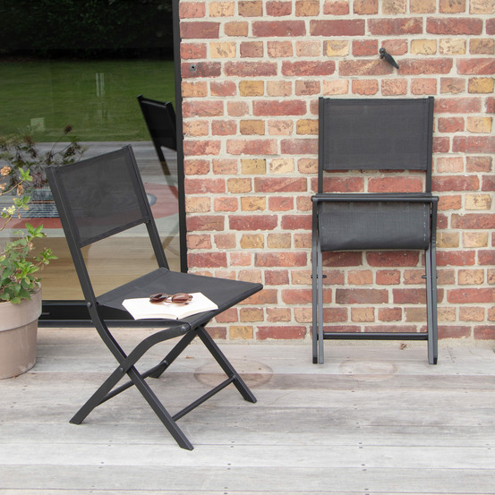 Chaises pliantes modulo aluminium noire et assise textilène noir