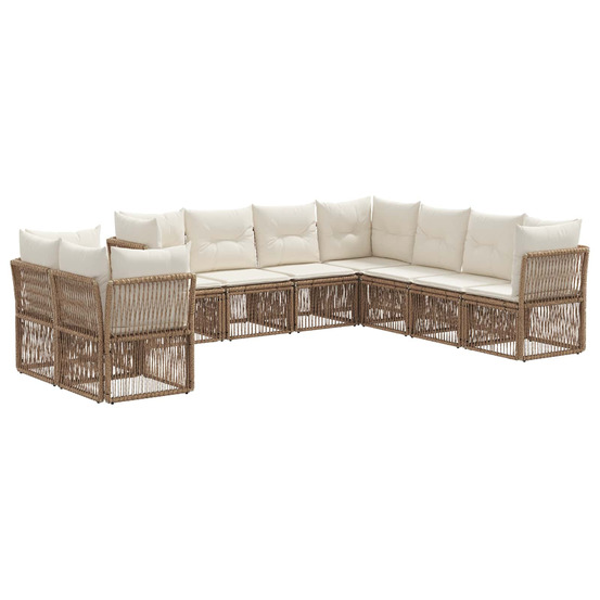 Ensemble de canapé de jardin 9 pcs beige polyrotin