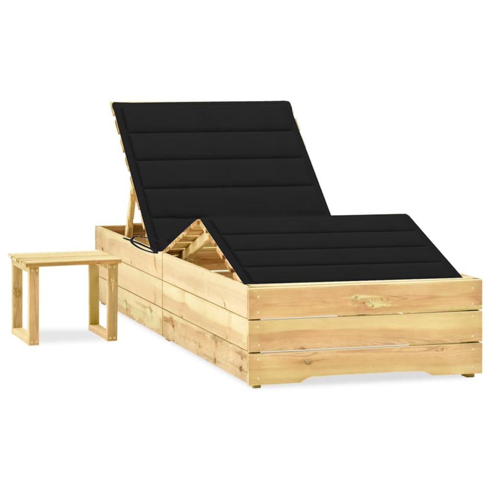 Chaise longue de jardin avec table et coussin pin imprégné bain de soleil