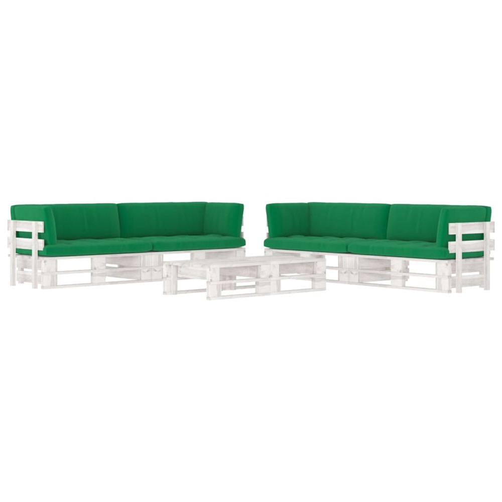 Salon de jardin palette 6 pcs et coussins pin imprégné de blanc