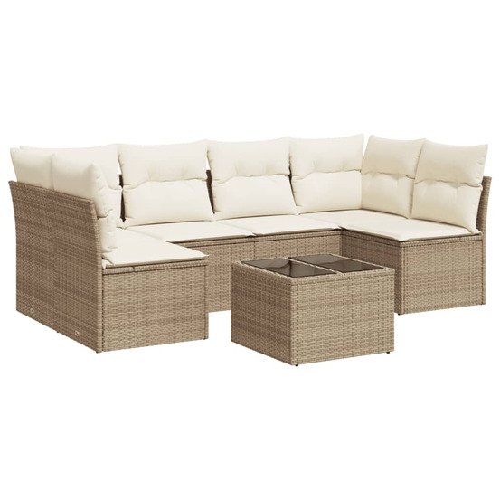 Salon de jardin avec coussins 7 pcs beige résine tressée