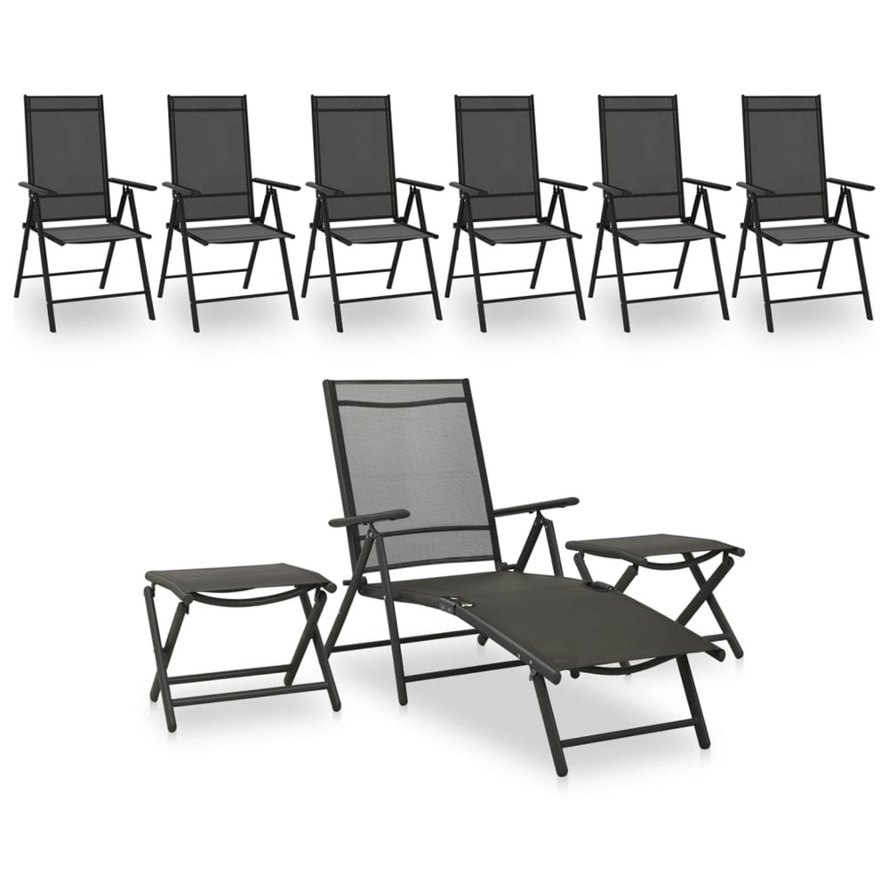 Salon de jardin 9 pcs noir et anthracite