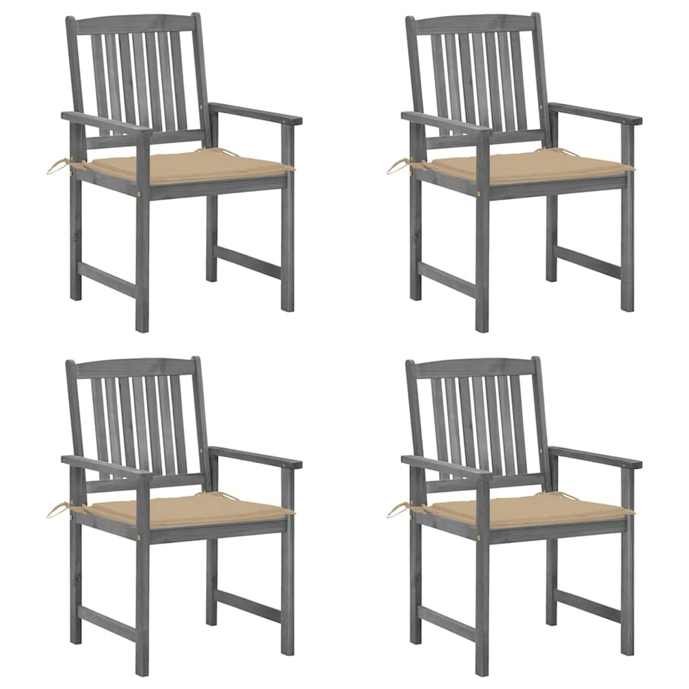 Chaises de jardin et coussins lot de 4 gris bois acacia massif