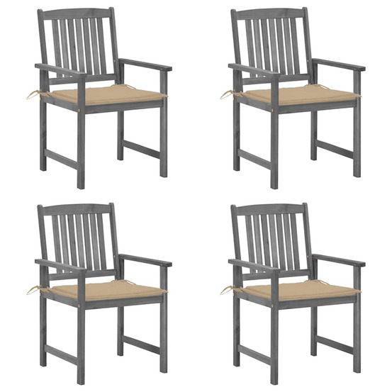 Chaises de jardin et coussins lot de 4 gris bois acacia massif
