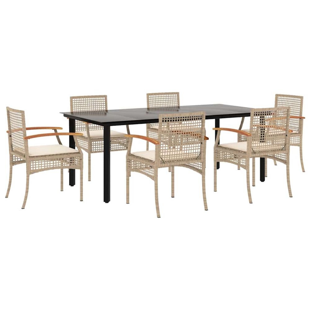 Ensemble à manger de jardin et coussins 7 pcs beige poly rotin