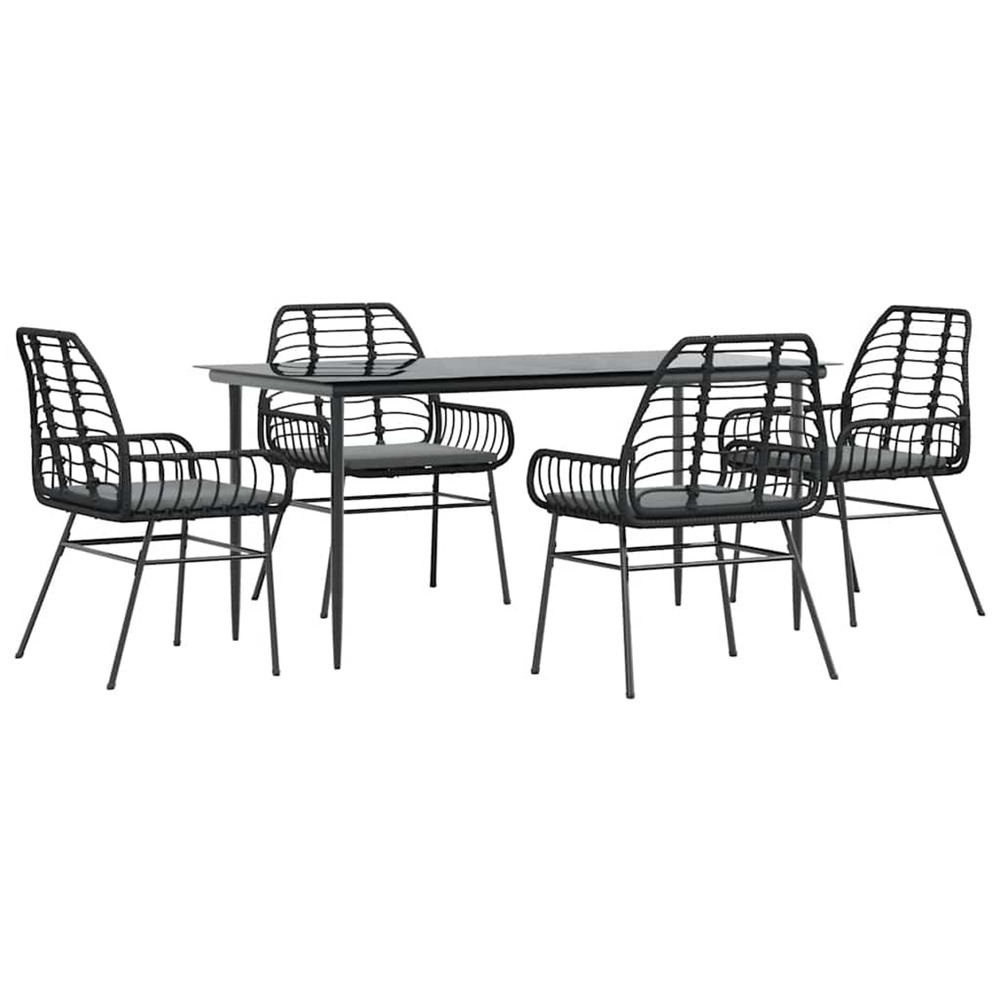 Ensemble à manger de jardin et coussins 5 pcs noir rotin verre