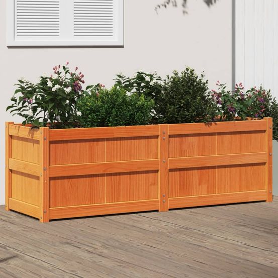 Grande jardinière en bois de pin massif finition cire marron 150x50x50 cm