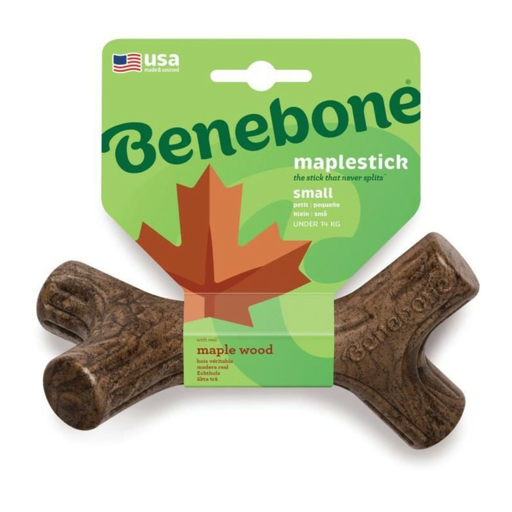 Benebone jouet bâton a mâcher pour chien adulte, taille s, saveur bacon et bois d'érable , durable et résistant