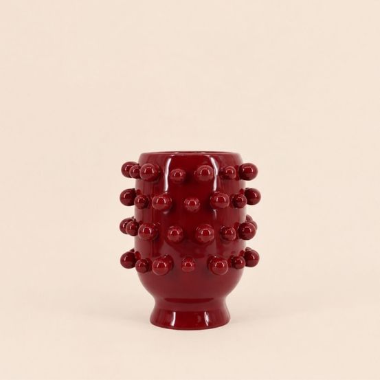 Vase en céramique à perles bordeaux 20cm