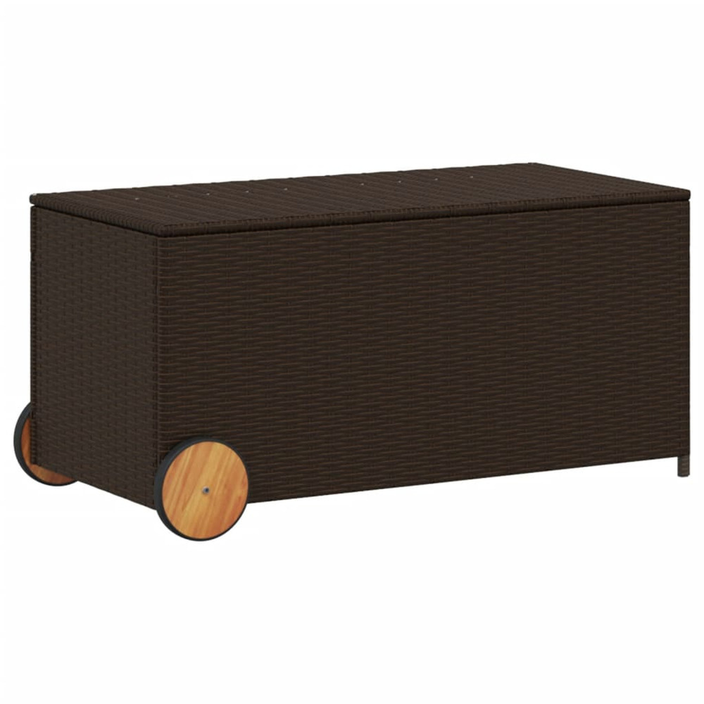 Boîte de rangement de jardin et roues marron 190l poly rotin