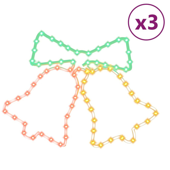 Figurines de cloches de noël avec 72 led 3 pcs 50x56 cm