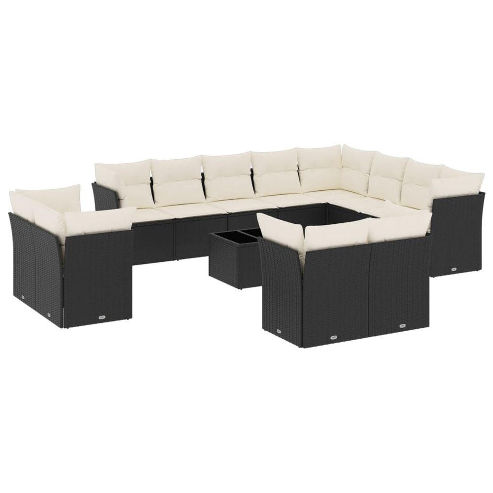 Salon de jardin avec coussins 13 pcs noir résine tressée