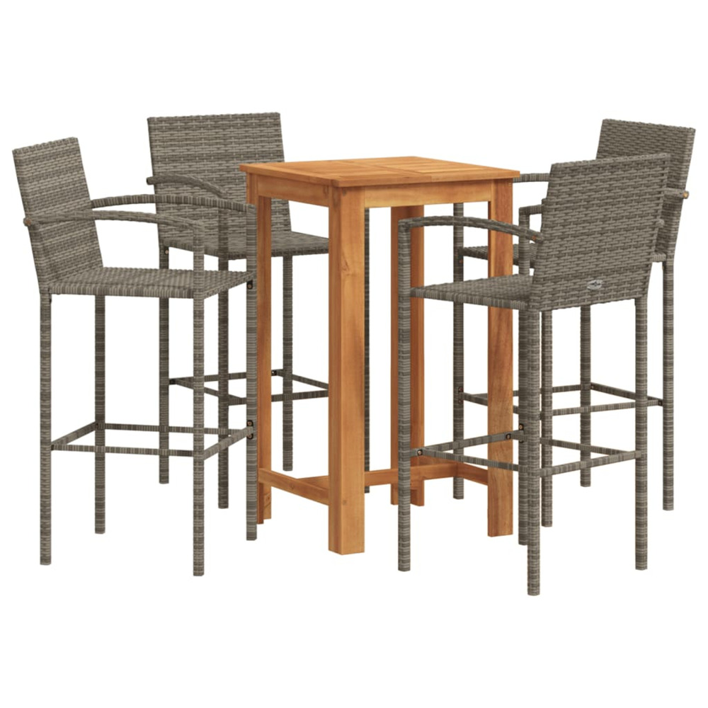 Ensemble de bar de jardin 5 pcs gris bois massif acacia rotin