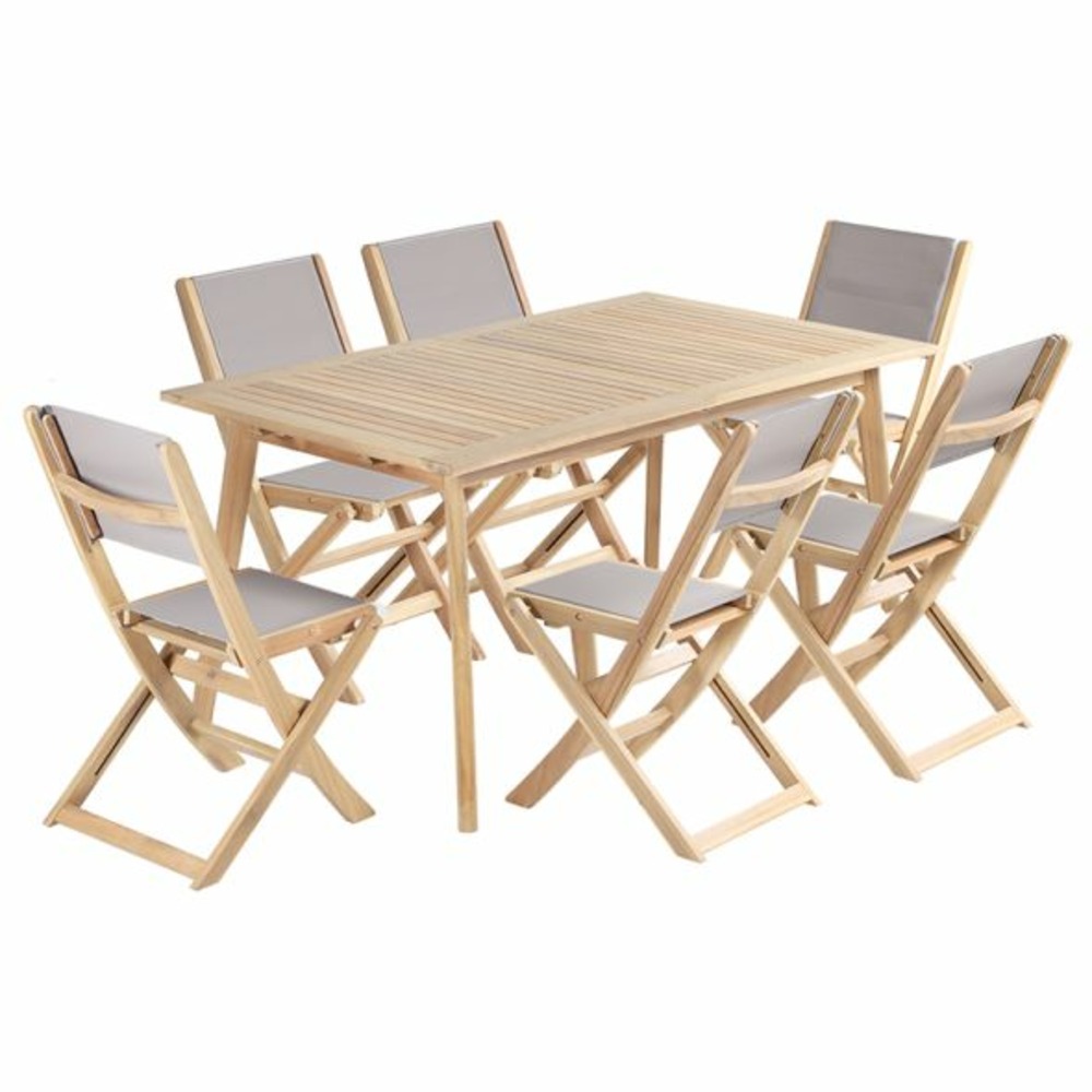 Ensemble table et 6 chaises mola 160/220cm bois d'acacia et textilène