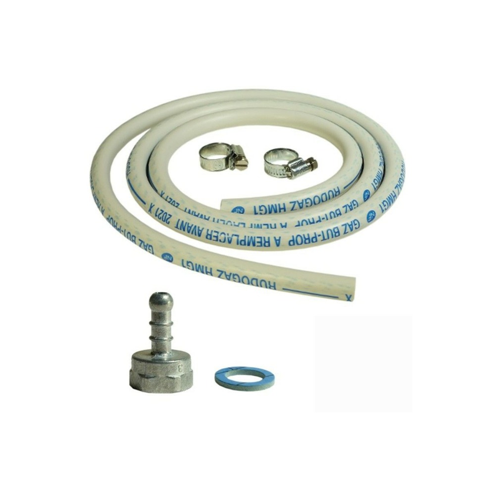 Kit connexion gaz tétine tuyau souple à colliers + adaptateur tétine