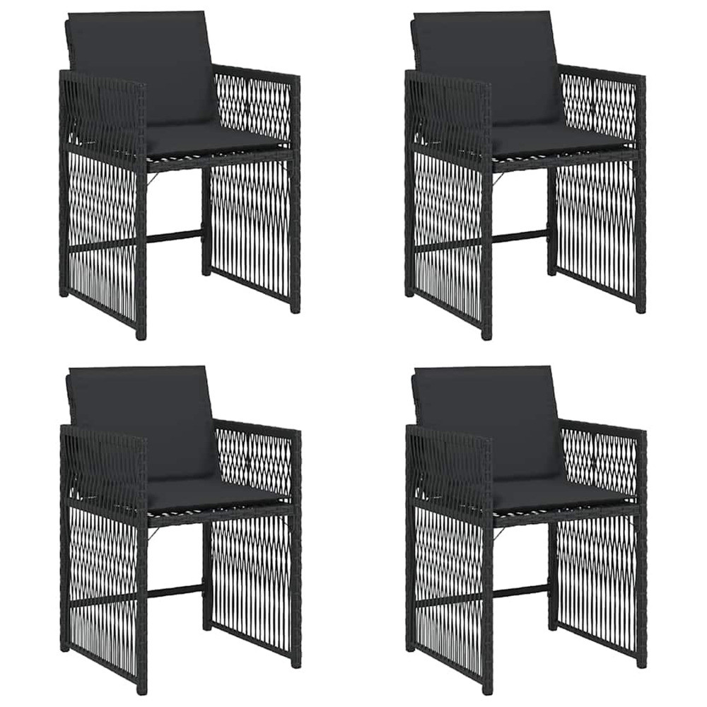 Chaises de jardin lot de 4 avec coussins noir résine tressée