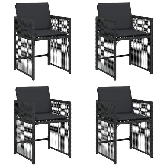 Chaises de jardin lot de 4 avec coussins noir résine tressée