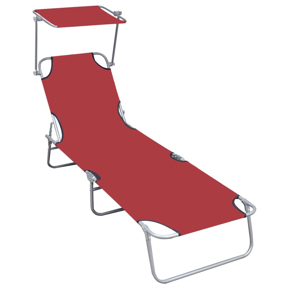 Transat chaise longue bain de soleil lit de jardin terrasse meuble d'extérieur pliable avec auvent rouge aluminium