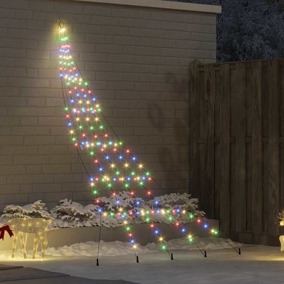 Grand arbre de noël led métal avec piquets jardin multicolore 300 cm