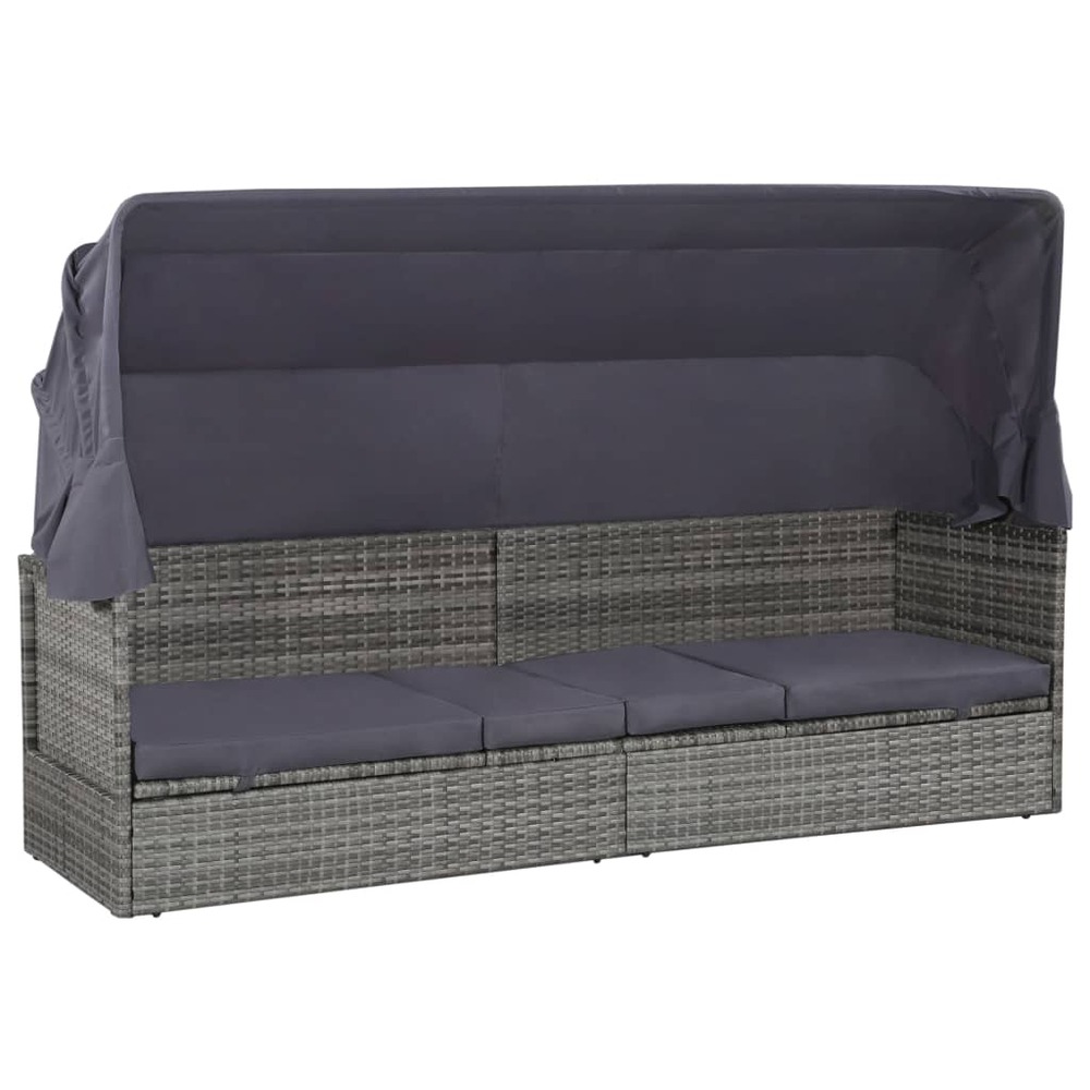 Lit de jardin avec auvent gris 205x62 cm résine tressée
