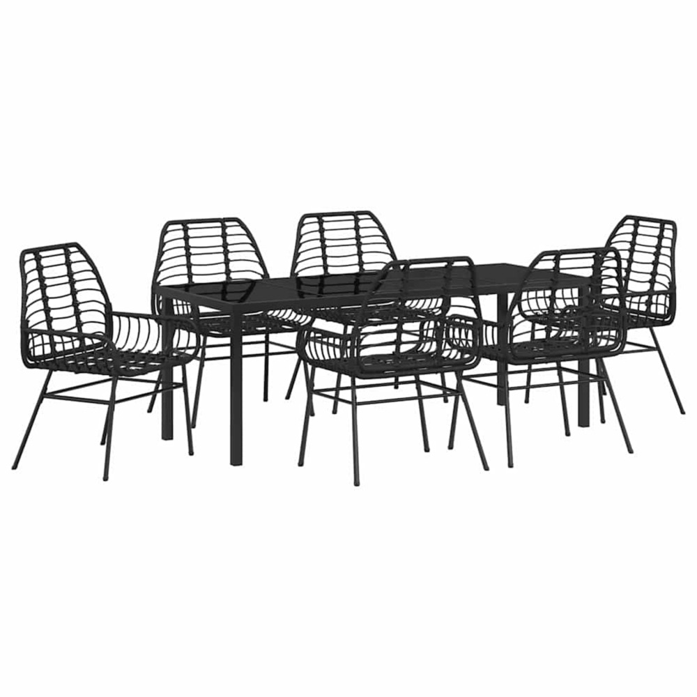 Ensemble de salle à manger pour jardin 7 pcs noir polyrotin