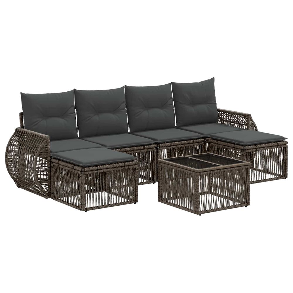 Ensemble de canapé de jardin 7 pc gris et gris foncé polyrotin