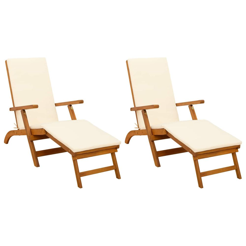 Chaise longue inclinable et pliable 2 pc bois d'acacia massif bain de soleil