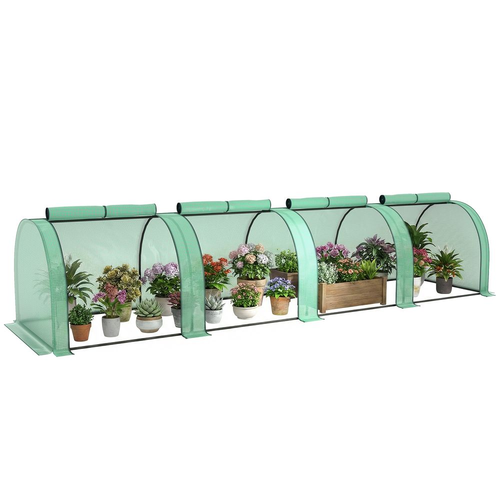 Mini-serre de jardin horizontale pour semis 4 fenêtres enroulables 395x100x80 cm vert - comfortxl outdoor living
