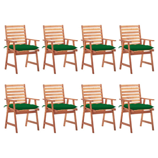 Chaises à manger d'extérieur lot de 8 et coussins acacia massif