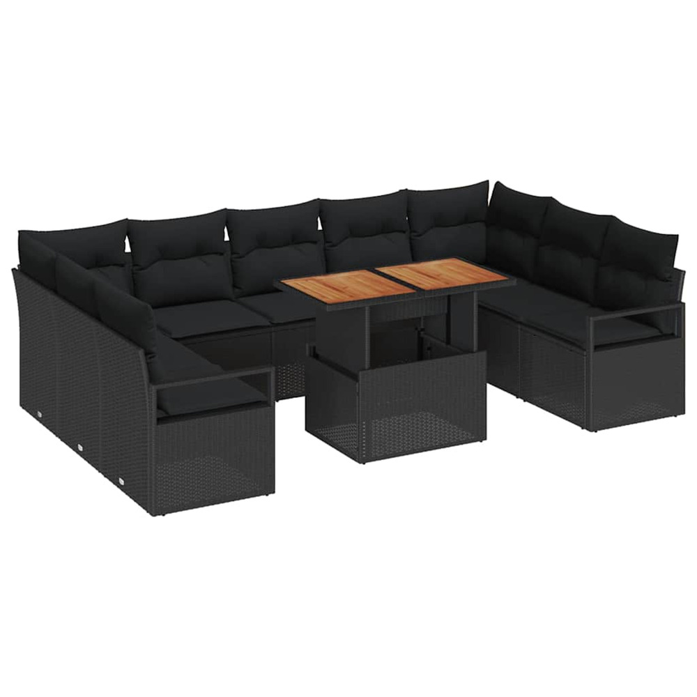Ensemble de canapé de jardin avec coussin 10 pcs noir et marron