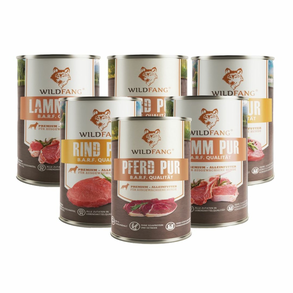 Wildfang premium wet food mix 6 x 800 g - nourriture humide b.a.r.f. Sans céréales