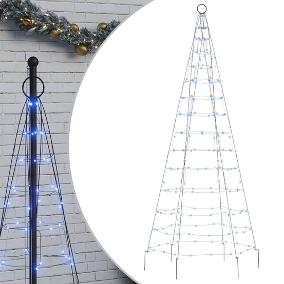 Sapin de noël à led sur mât de drapeau 200 led bleu 180 cm