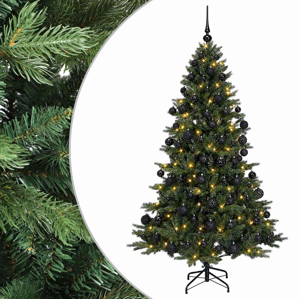 Sapin de noël artificiel avec boules 240 cm 300 led blanc chaud