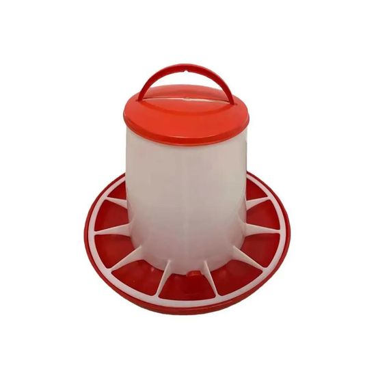 Mangeoire plastique avec poignée 6 kg pour volailles - rouge et blanc
