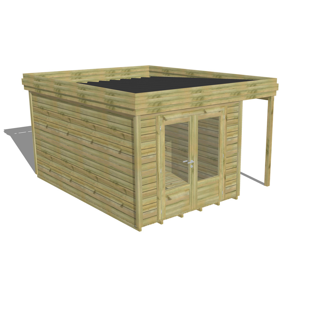 Abri de jardin bois pin traité autoclave 27mm - 3,64x4,34m / 16m2 - bac acier - plancher bois