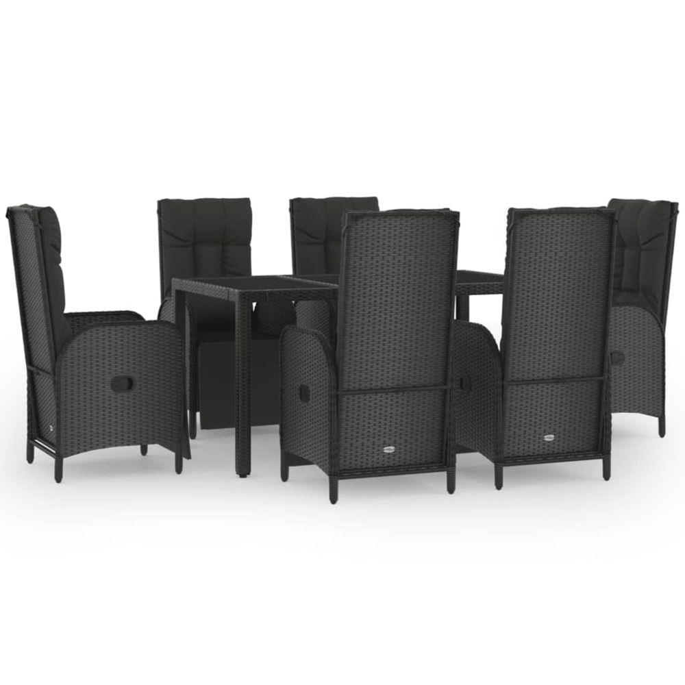 Ensemble à manger jardin et coussins 7 pcs noir et gris rotin
