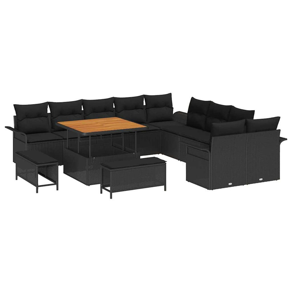 Ensemble de canapé de jardin avec coussin 13 pcs noir