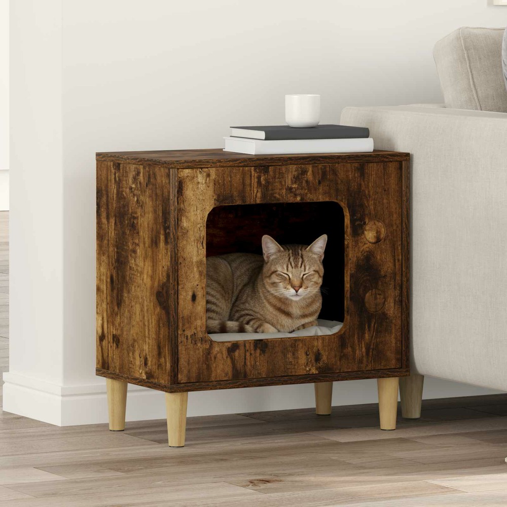 Maison pour chat chêne fumé 51 x 30 x 52 cm bois d'ingénierie