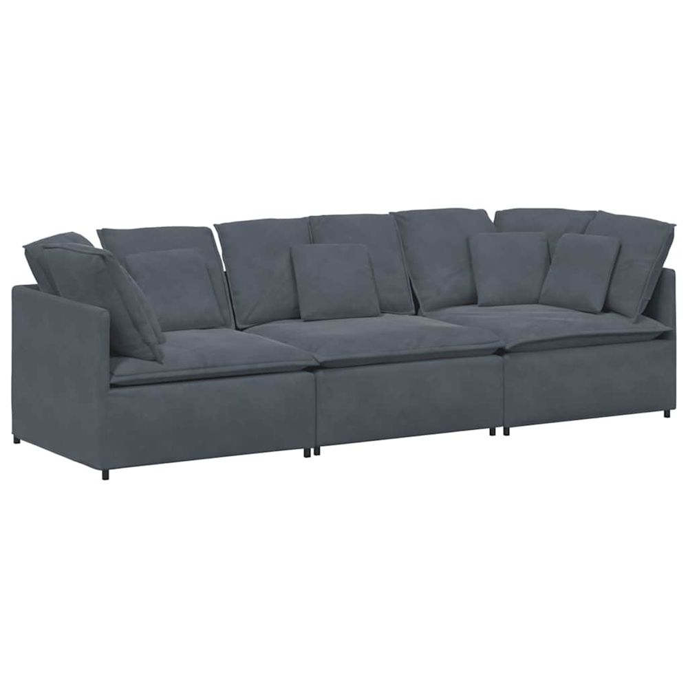 Canapé modulaire avec coussins en velours gris foncé