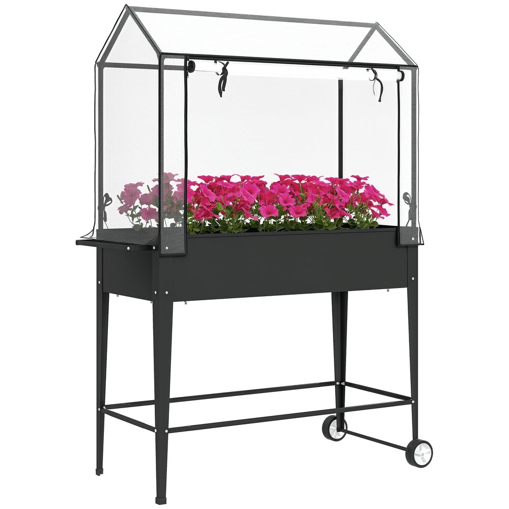 Carré potager sur pieds métal pour balcon serre avec bâche et roulettes 100x152cm