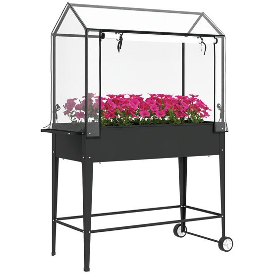 Carré potager sur pieds métal pour balcon serre avec bâche et roulettes 100x152cm