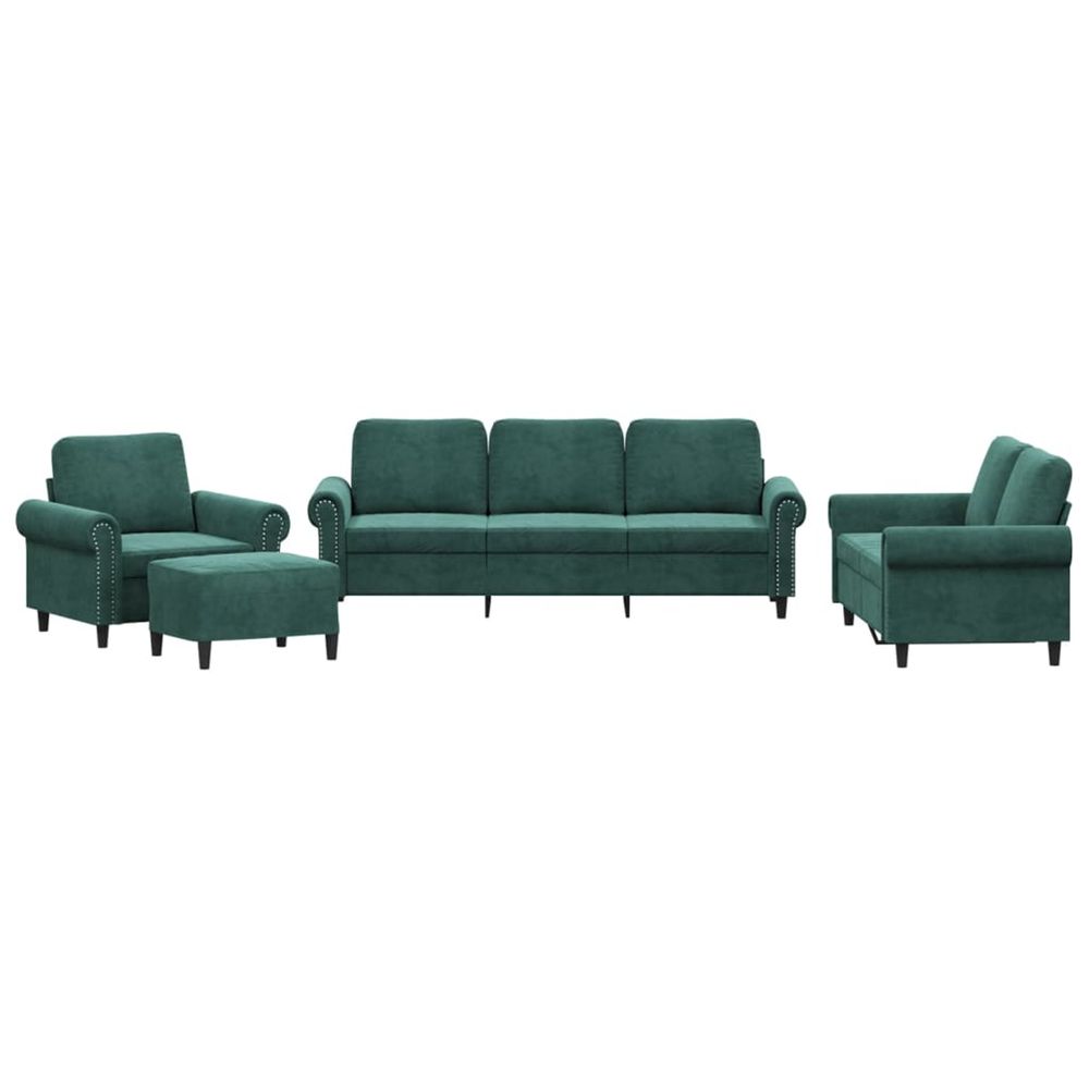 Ensemble de canapés 4 pcs avec coussins vert foncé velours