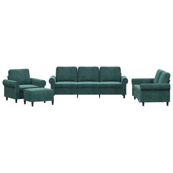 Ensemble de canapés 4 pcs avec coussins vert foncé velours