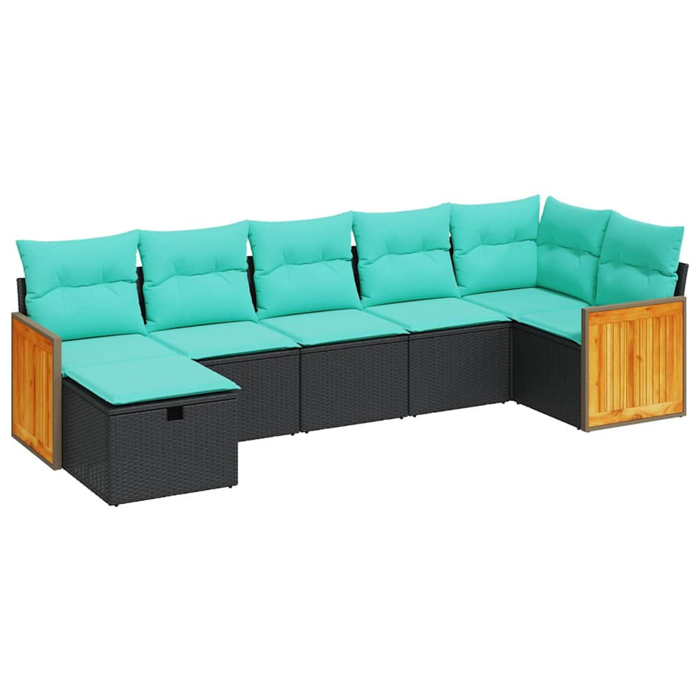 Salon de jardin 7 pcs avec coussins noir résine tressée